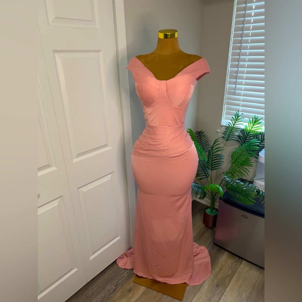 Pink corset embedded bridesmaid dress, prom dress